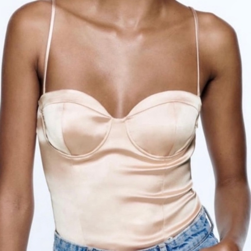 Zara Cream Satin Bodysuit